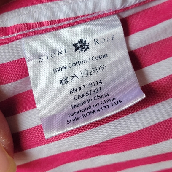 Stone Rose Shirt Men Small Pink Button Up Striped Logo Preppy Dress Shirt * - Picture 6 of 10